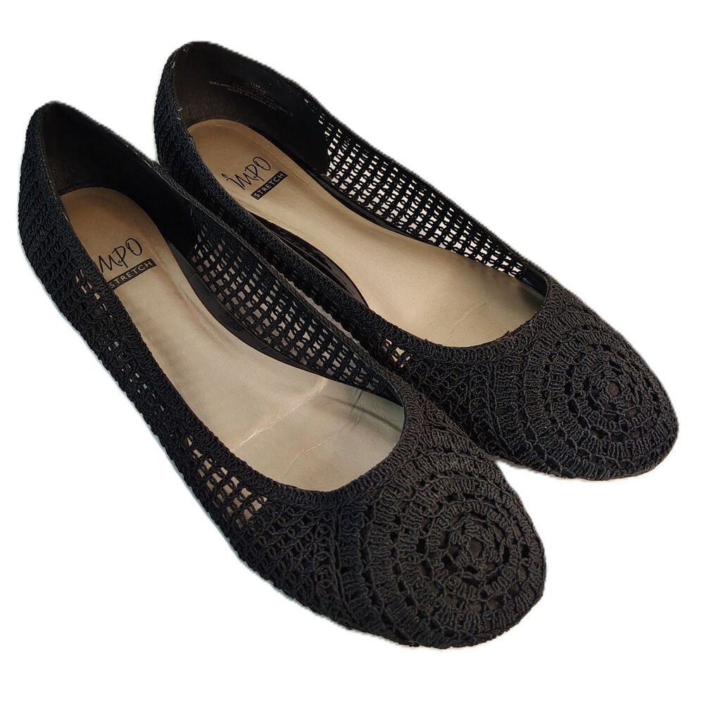 Impo Stretch Heiress Crochet Flats Women’s Size 11 Black Comfort Slip On Shoes